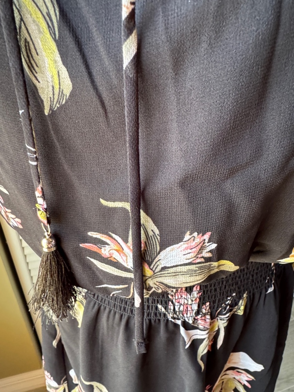 White House Black Market Black Floral Tie-Shoulder Dress - Picture 3 of 5